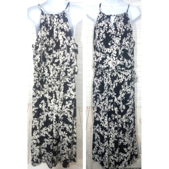 London Times Dresses & Skirts - London Times Black and White Leaf Print Maxi Dress